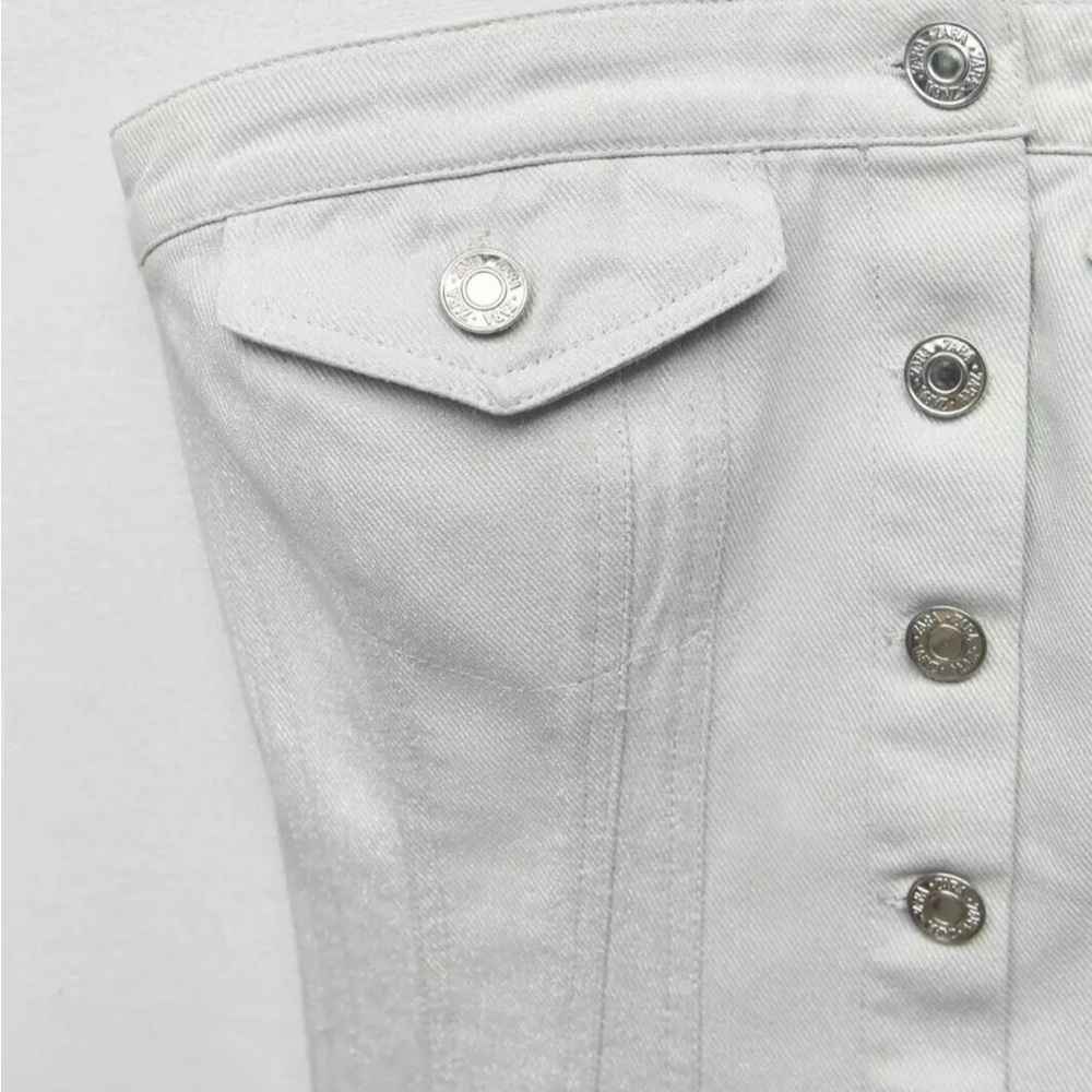 Zara NWOT Grey Silver Strapless Denim Button Up Tube Top - Picture 5 of 7